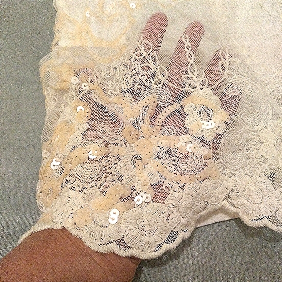 🎁 EXPRESS Vintage Top w/ Exquisite Front Overlay of Tulle, Sequins & Embroidery - Picture 6 of 14